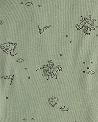 Baby Boy Dragon Print Cotton Long-Sleeve Bodysuit & Pant Set - Green/White