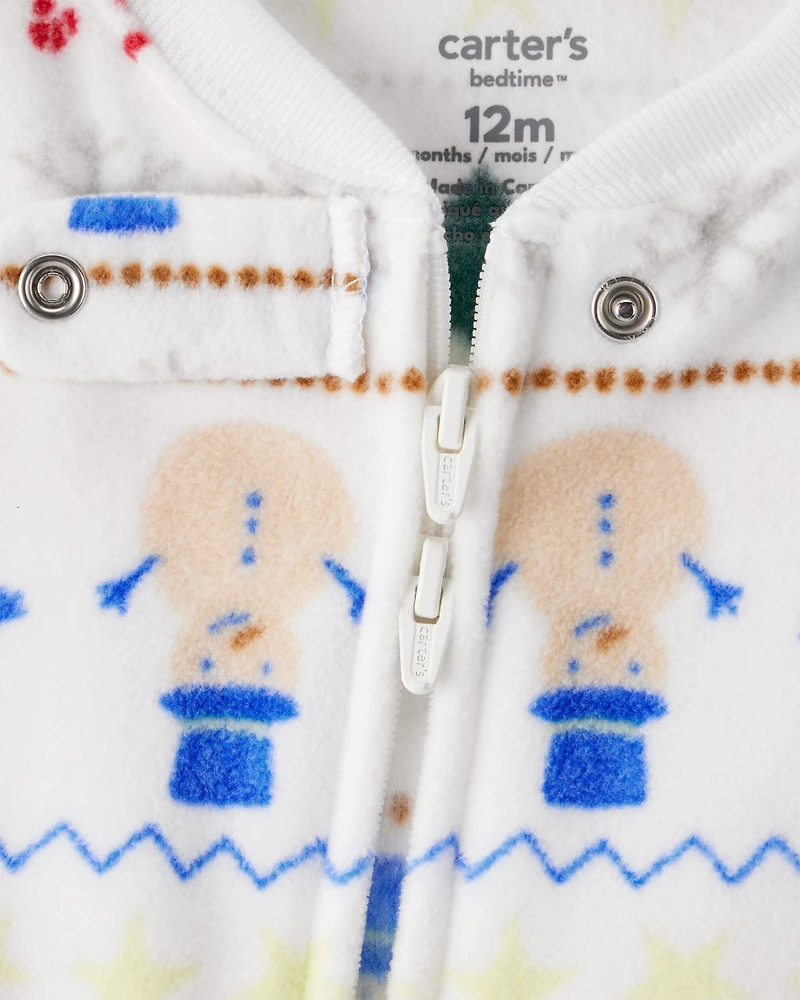Baby Christmas Fair Isle Print Fleece Long-Sleeve Loose Fit 1-Piece pyjamas - White