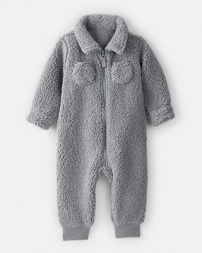 Baby Boy Sherpa Pocket Zip-Up Jumpsuit - Grey