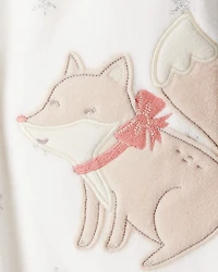 Baby Girl Fox Sparkle Print Loose Fit Long-Sleeve Sleeper - White