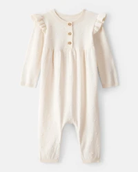 Baby Girl Cotton Long-Sleeve Jumpsuit - White
