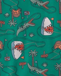 Boys Mini Golf 100% Cotton Short-Sleeve Snug Fit 4-Piece pyjama Set - Green/Blue