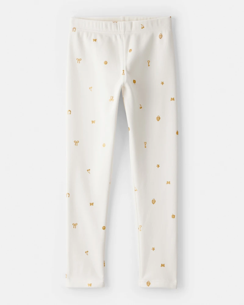Girls Star Pull-On Stretch Cozy Leggings - Cream