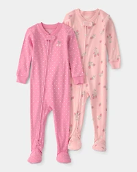 Baby Girl 2-Pack Strawberry Floral Snug Fit 1-Piece Pyjama Set - Pink