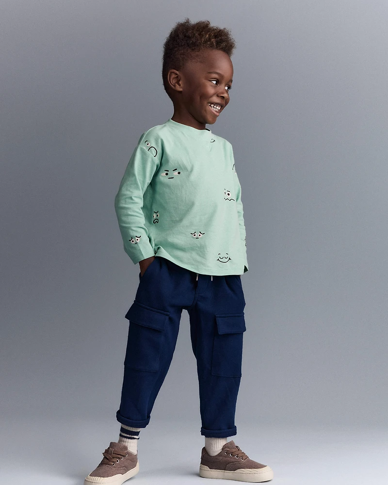 Toddler Boy Emotions Long Sleeve Relaxed Graphic Tee - Green