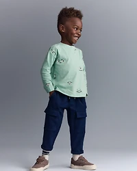 Toddler Boy Emotions Long Sleeve Relaxed Graphic Tee - Green