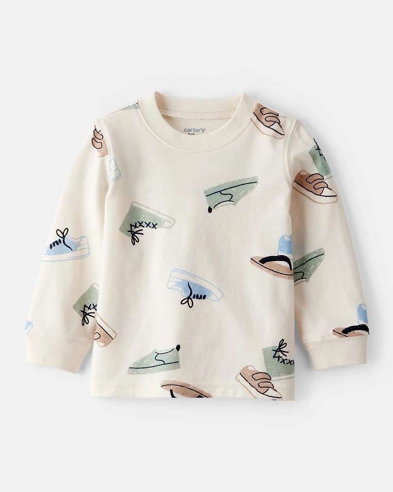 Baby Boy Sneakers Print Fleece Sweatshirt - Cream