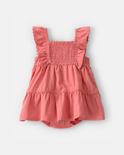 Baby Girl Ruffle Sleeveless Bodysuit Dress - Orange