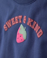 Baby Girl 2-Piece 'Sweet & Kind' Strawberry Long-Sleeve Top Pant Set - Navy Blue