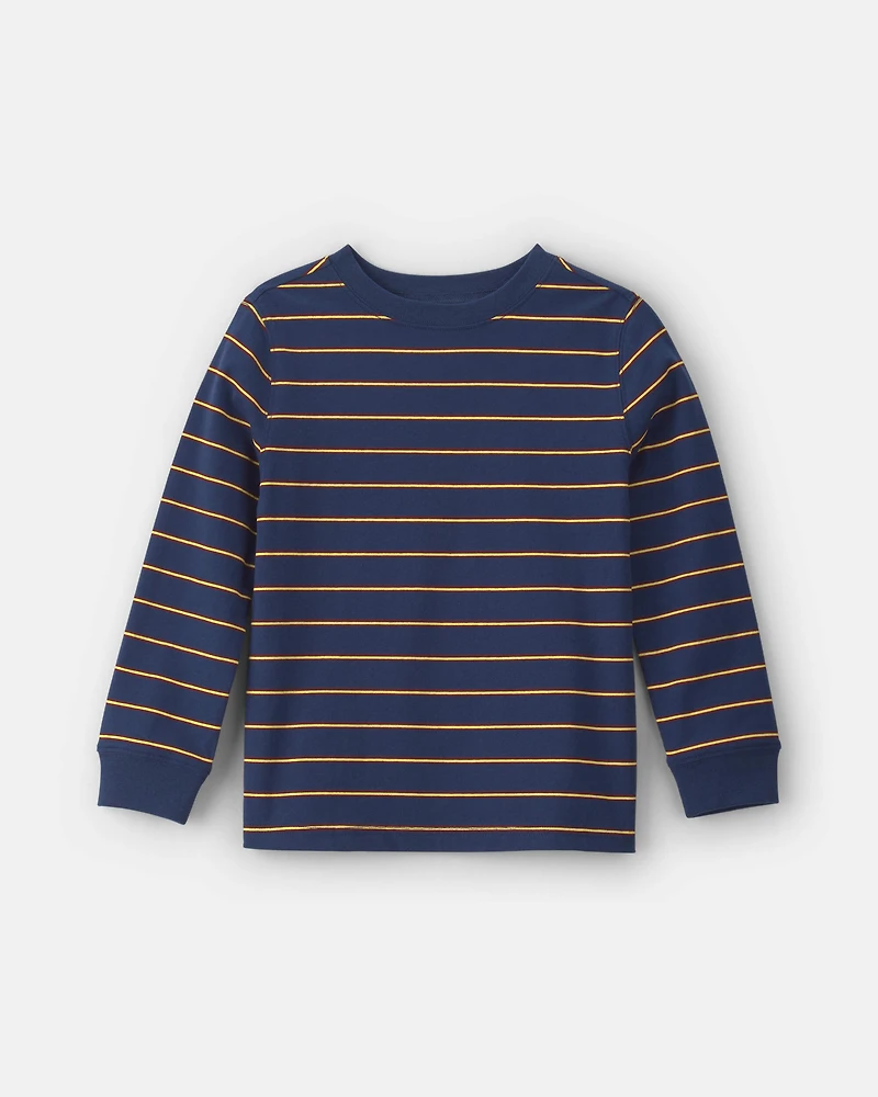 Boys Striped Long-Sleeve T-Shirt - Navy Blue/Red