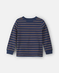 Boys Striped Long-Sleeve T-Shirt - Navy Blue/Red