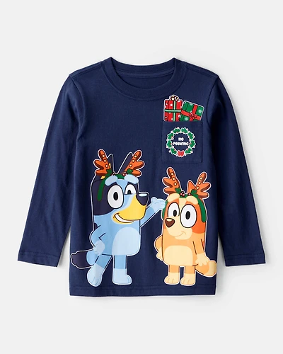 Toddler Christmas Bluey™ Long-Sleeve Graphic Tee - Navy