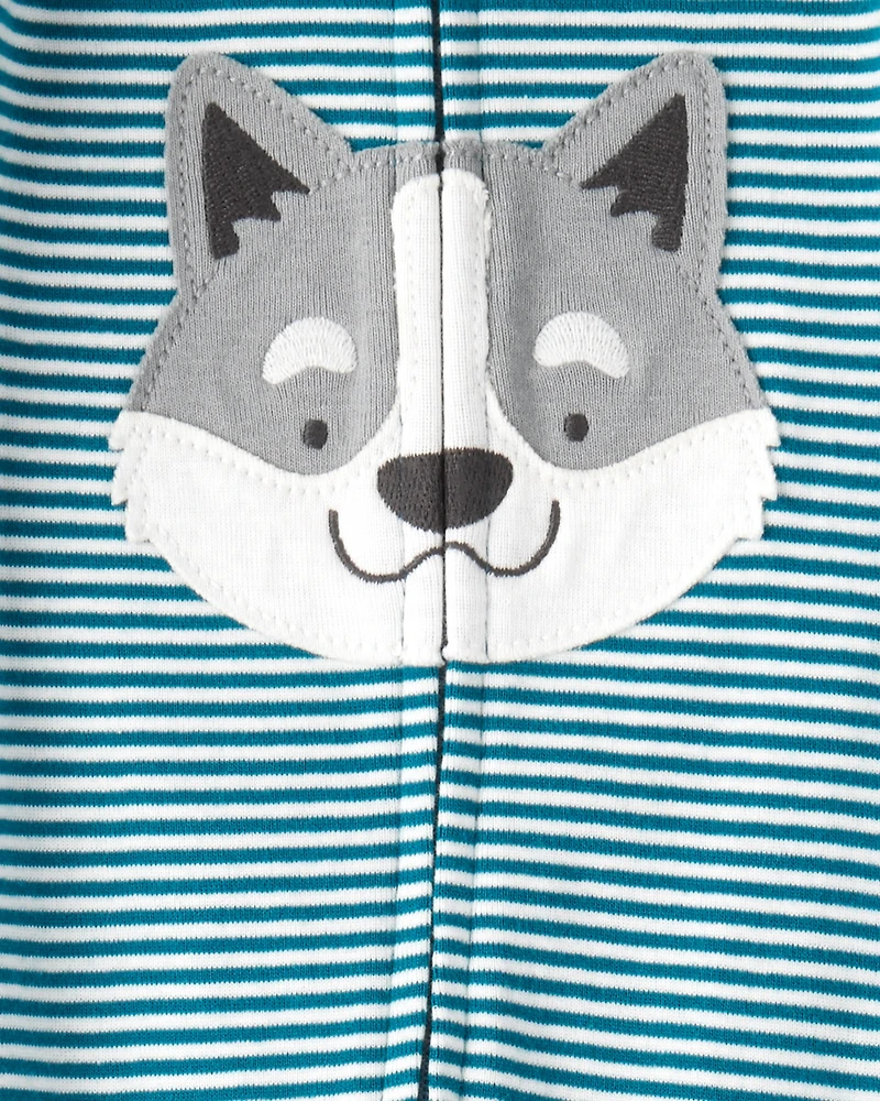 Baby Boy Dog Striped 100% Cotton Snug Fit 2-Way Zip 1-Piece Pyjamas - Blue