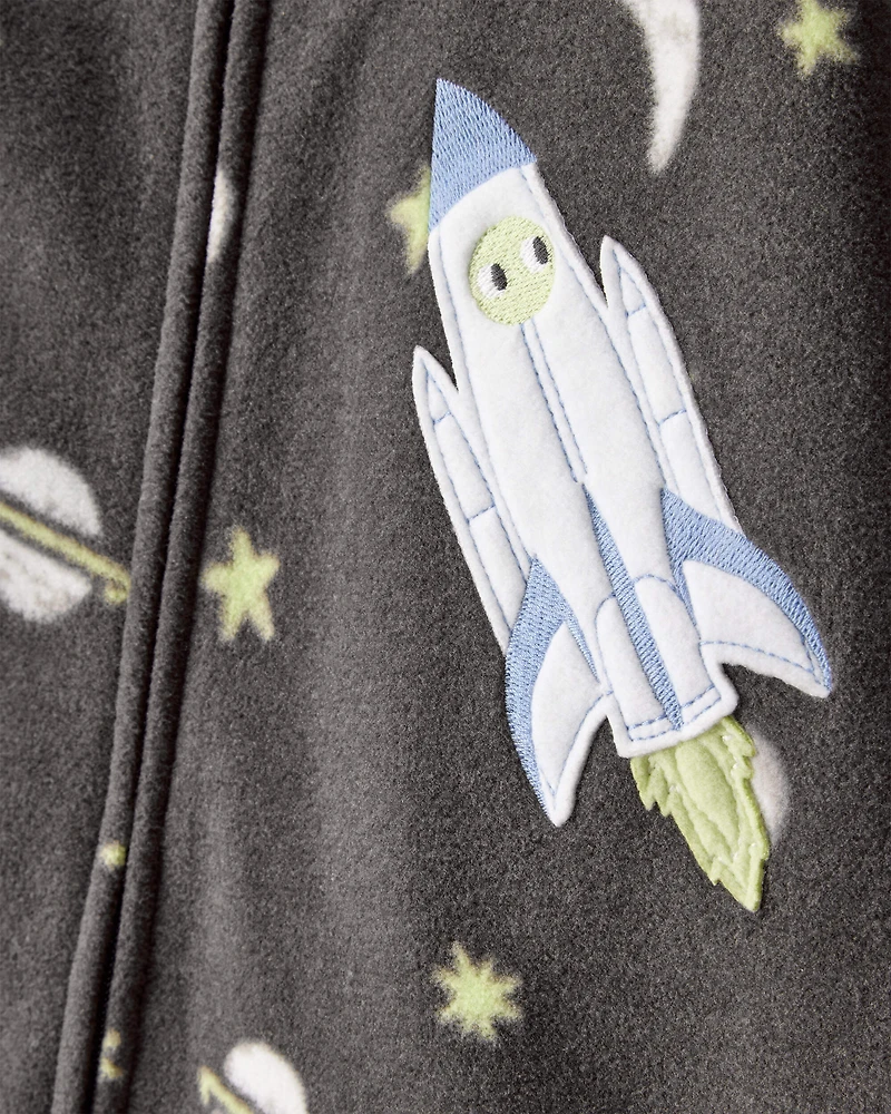 Baby Boy Spaceship Star Print Fleece Loose Fit 1-Piece pyjamas - Grey