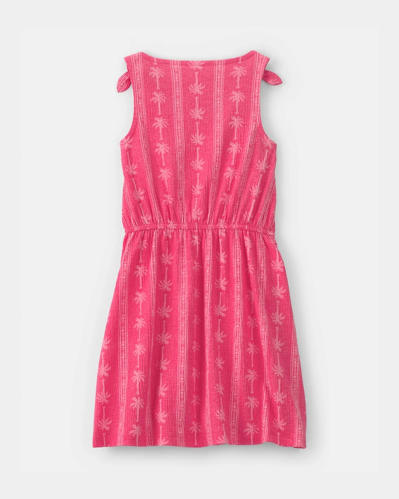 Girls Palm Tree Tank Dress - Pink