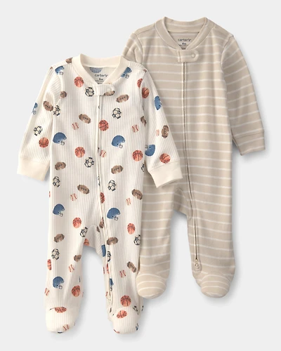 Baby Boy 2-Pack Sports Sleeper - White/Brown