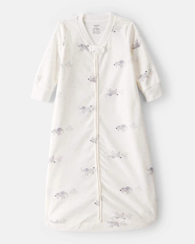 Baby Elephant Print Long-Sleeve Wearable Blanket - White