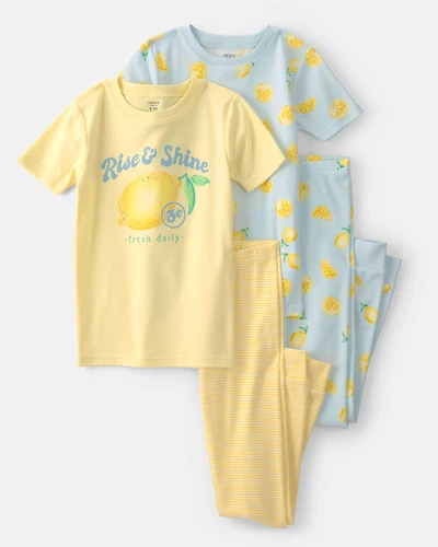 Girls Lemon 100% Cotton Snug Fit 4-Piece Pyjama Set - Blue/Yellow