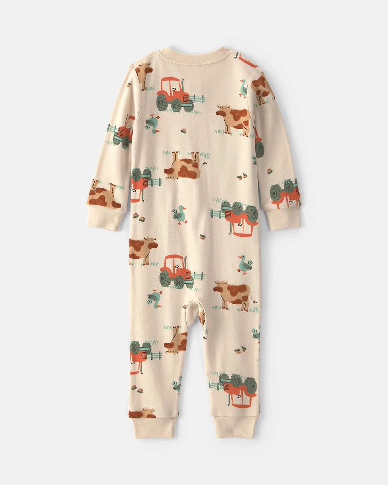 Baby Boy 1-Piece Farm 2-Way Zip 100% Cotton Snug Fit Pyjama - Cream