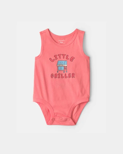 Baby Boy 'Little Griller' Sleeveless Graphic Bodysuit - Orange