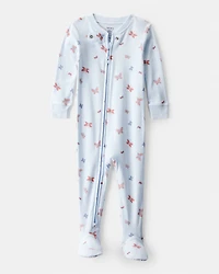 Baby Girl Butterfly 100% Cotton Snug Fit 2-Way Zip Footie 1-Piece Pyjamas - Blue