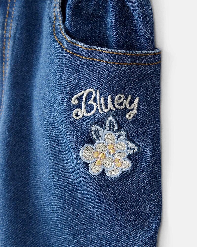 Toddler Girl Bluey Embroidered Denim Skirt - Blue