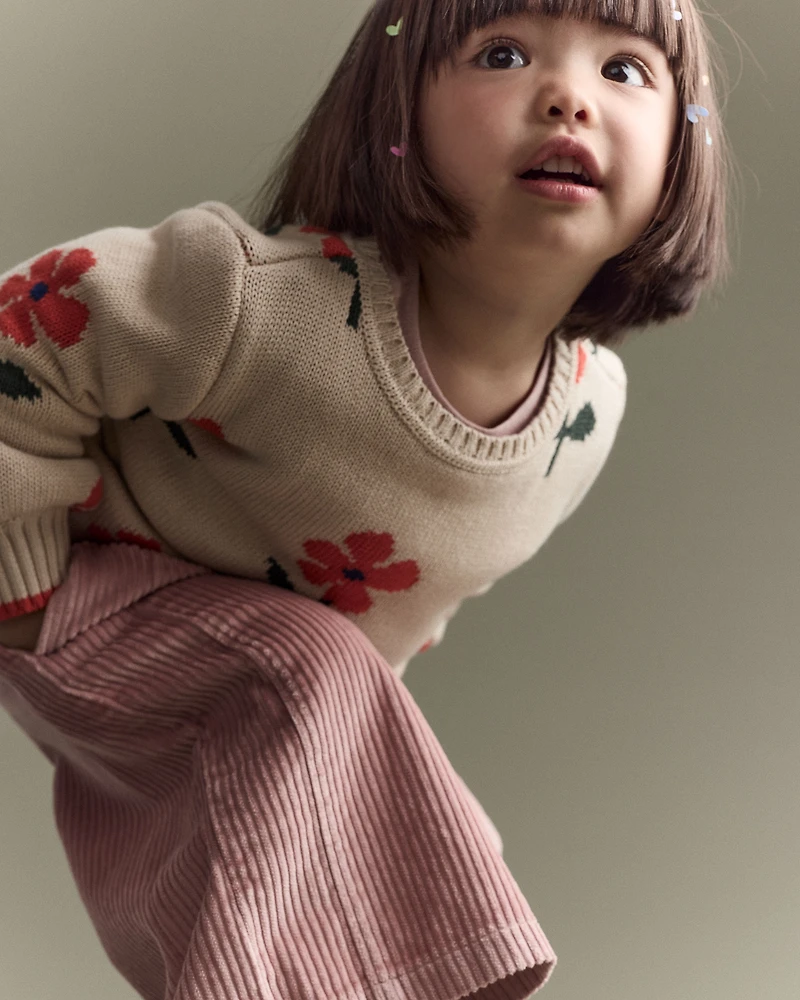 Toddler Girl Floral Pullover Sweater - Khaki