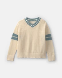 Girls 2-Piece Varsity Sweater - Cream/Blue