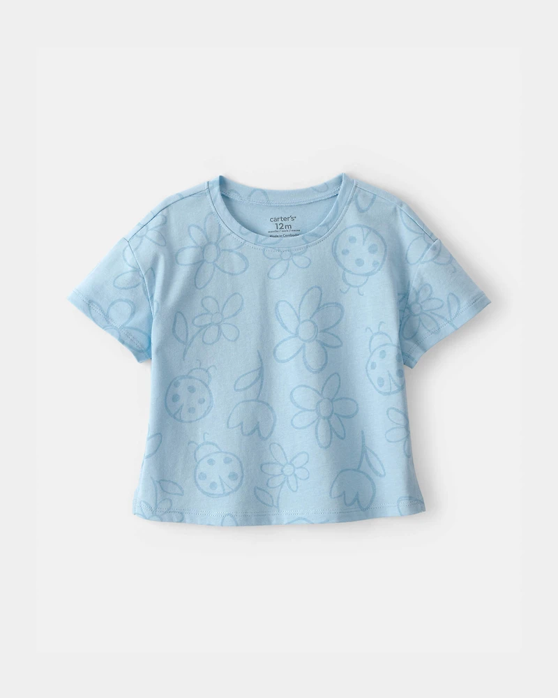Baby Girl Ladybug Floral Top - Blue