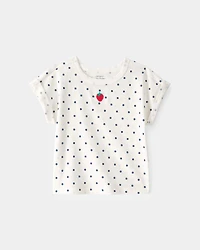 Toddler Girl Strawberry Polka Dot Top - White