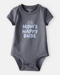 Baby Boy 'Mom's Happy Dude" Short-Sleeve Graphic Bodysuit - Grey