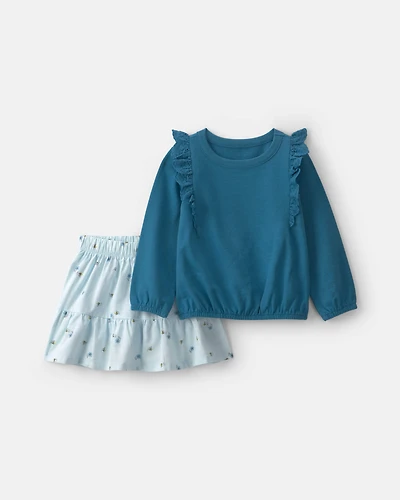 Toddler Girl 2-Piece French Terry Top & Bee Skirt Set - Blue