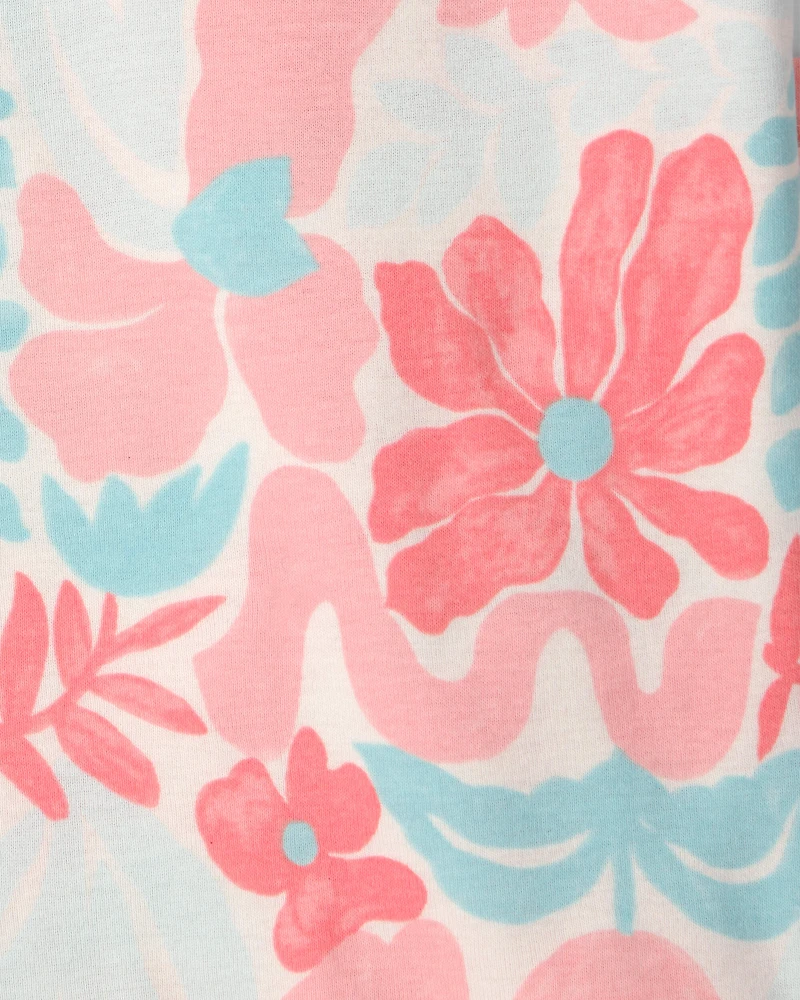 Girls Flamingo 100% Cotton Short-Sleeve Snug Fit 4-Piece pyjama Set - Pink/Blue