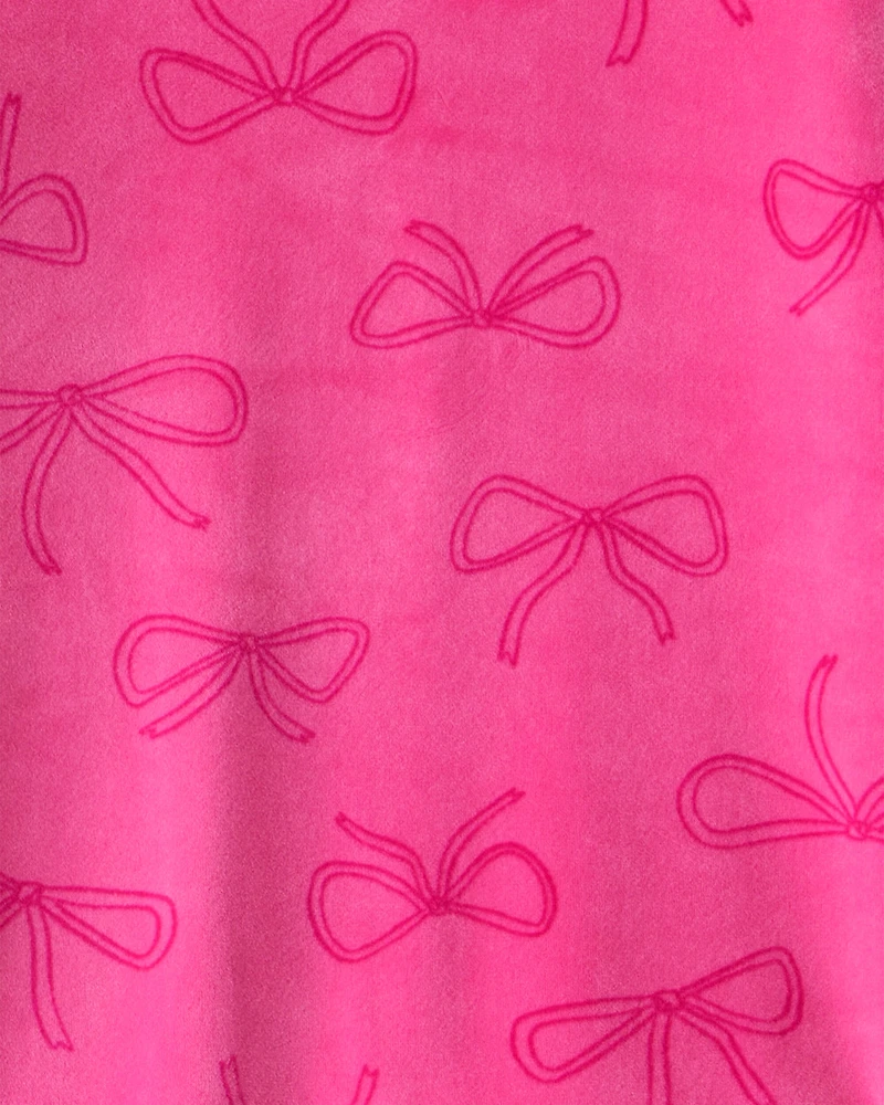 Girls Bow Print DreamPlush Long-Sleeve Snug Fit 2-Piece Pajamas - Pink