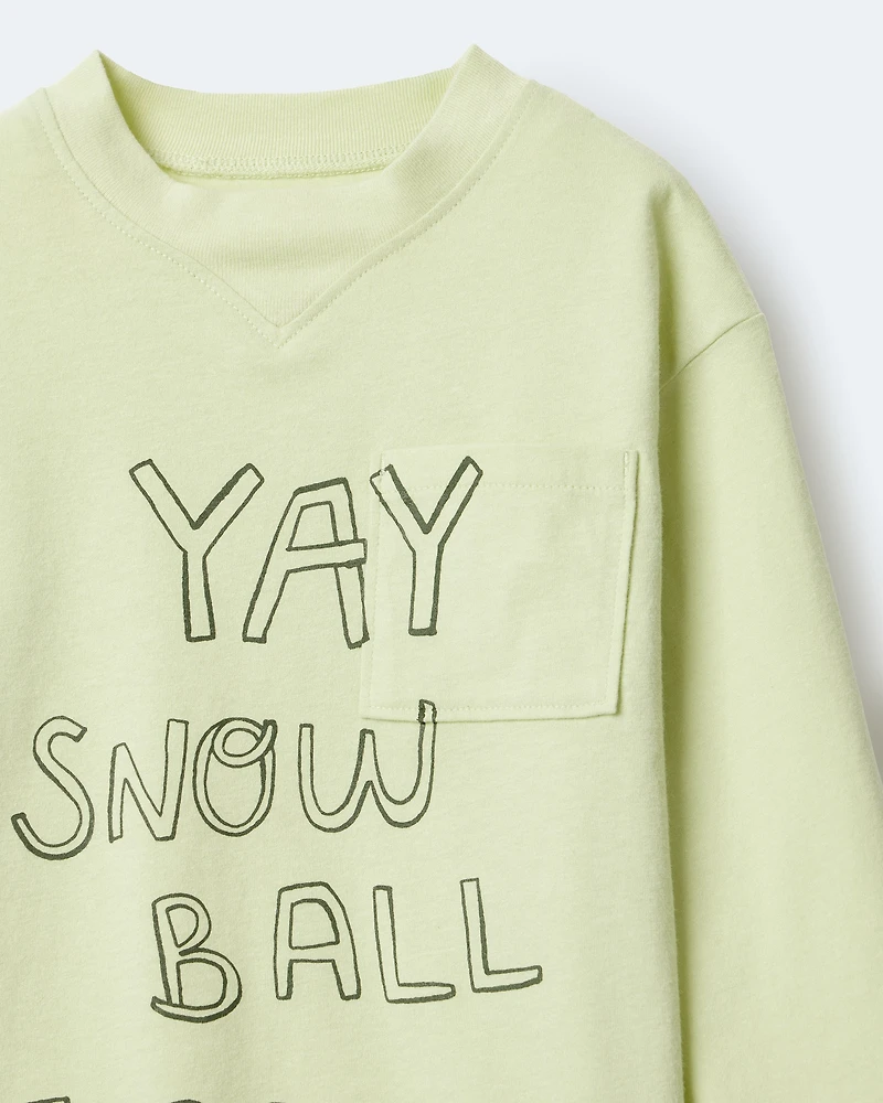 Toddler Snow Ball Fight!' Long-Sleeve Pocket Graphic Tee - Lime