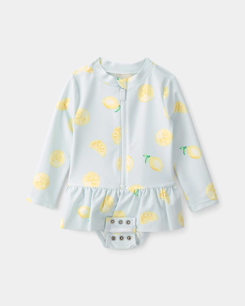 Baby Girl 1-Piece Lemon Rashguard Swimsuit - Blue