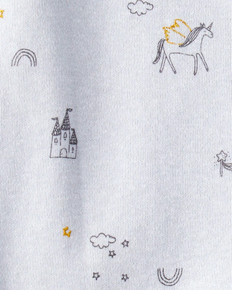 Baby Girl Unicorn Star Print 100% Cotton Long-Sleeve 2-Way Zip Sleeper - Blue