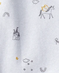 Baby Girl Unicorn Star Print 100% Cotton Long-Sleeve 2-Way Zip Sleeper - Blue