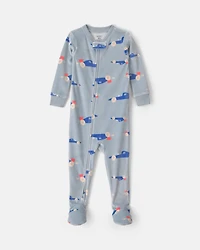 Baby Boy 1-Piece Car 2-Way Zip DreamPlush Snug Fit Footed Pyjama - Blue