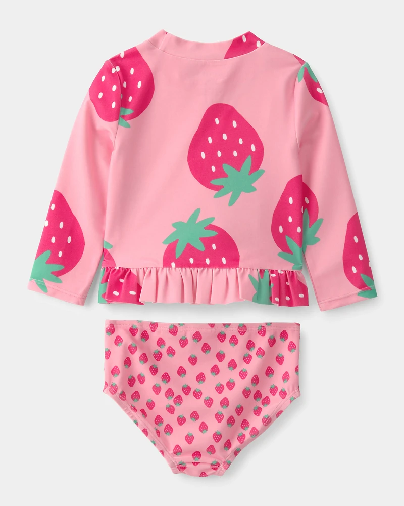 Baby Girl 2-Piece Strawberry Rashguard Swimsuit Set - Pink