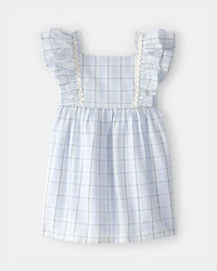Toddler Girl Ruffle-Sleeve Plaid Dress - Blue