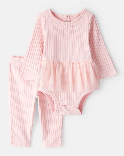 Baby Girl 2-Piece Ribbed Tutu Bodysuit Pant Set