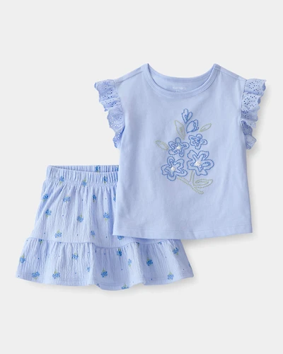 Baby Girl 2-Piece Floral Top & Skort Set - Blue
