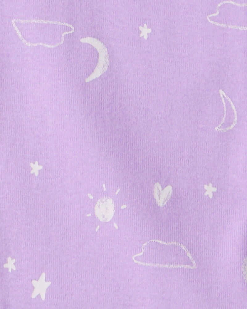 Girls Unicorn Print 100% Cotton Long-Sleeve 4-Piece Pyjamas - Purple