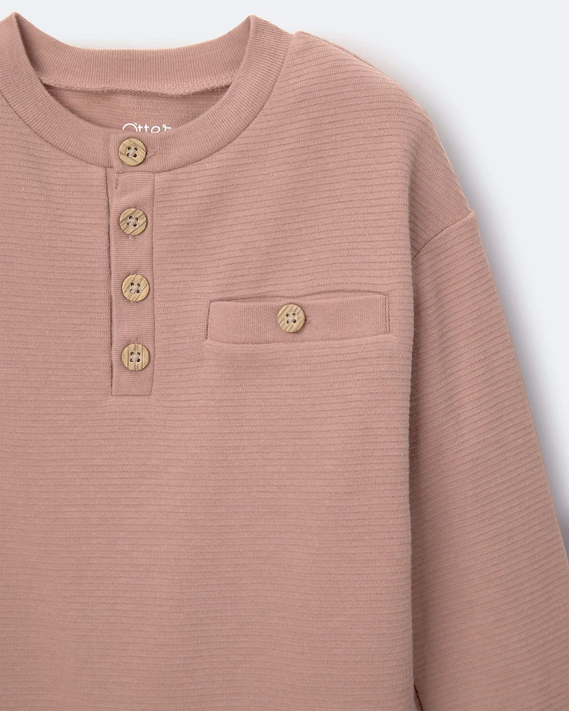 Toddler Boy Long Sleeve Henley - Mocha Brown