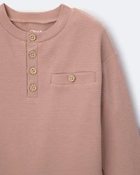Toddler Boy Long Sleeve Henley - Mocha Brown