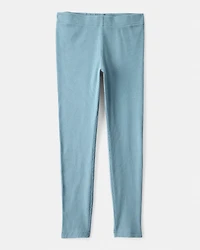 Girls Floral 100% Cotton Pull-On Stretch Leggings - Blue