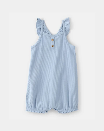 Baby Girl Solid Sleeveless Romper - Blue