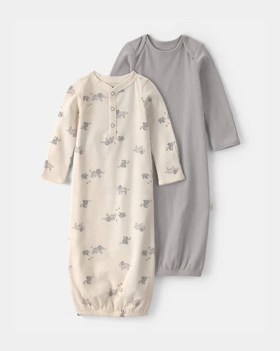 Baby 2-Pack Elephant Night Gown - Ivory/Grey