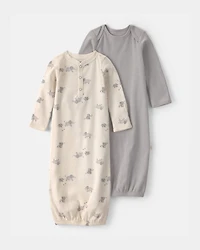 Baby 2-Pack Elephant Night Gown - Ivory/Grey